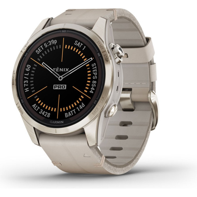 Смарт-часы GARMIN FENIX 7S PRO SAPPHIRE SOLAR золотистый корпус с кожаным ремешком цвета известняка 010-02776-30